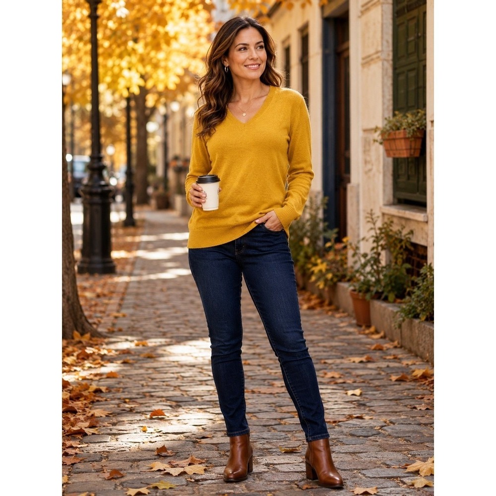 Banana Republic Women's Extra Fine Merino Wool V Neck Sweater L Yellow